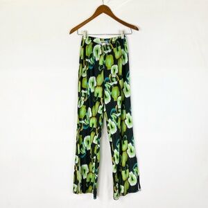 Mandinga Wide‎ Leg Slit Pants Multicolor Size Small Green Stretchy Abstract